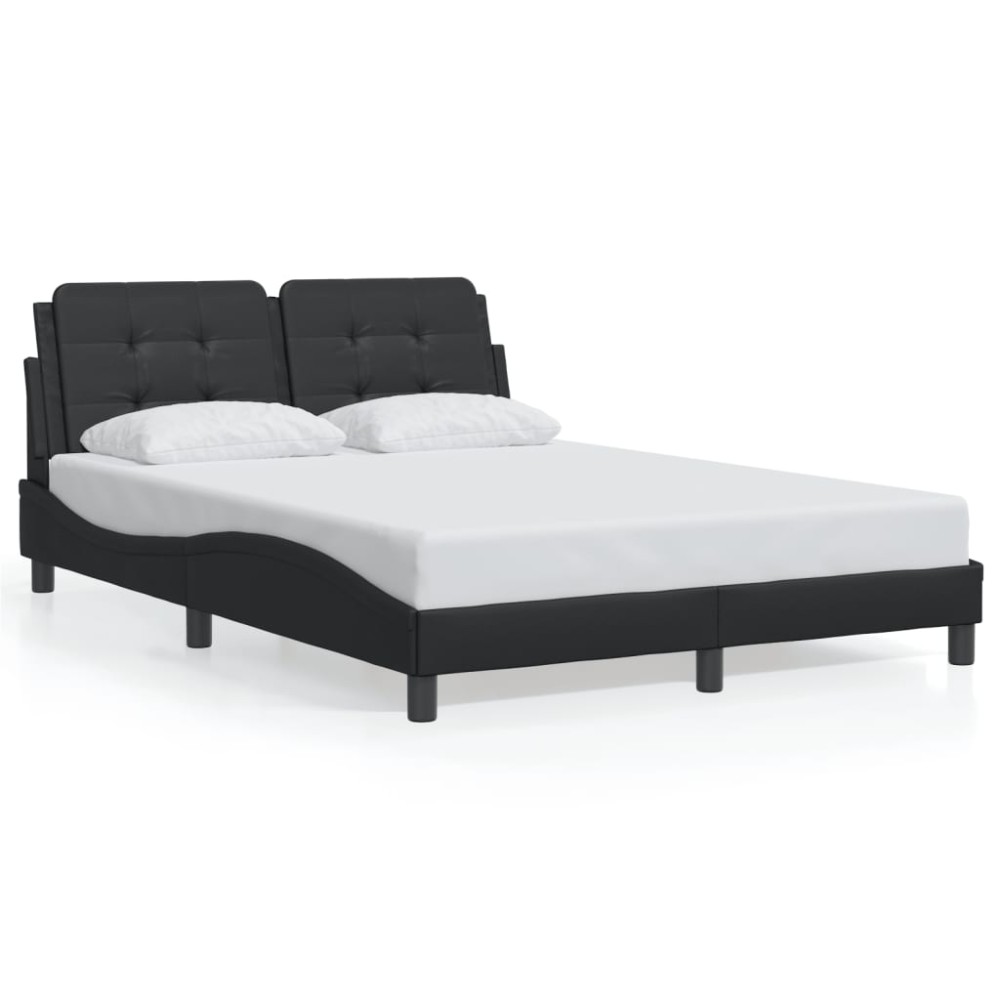 vidaXL Cadru de pat cu tăblie, negru, 140x190 cm, piele ecologică