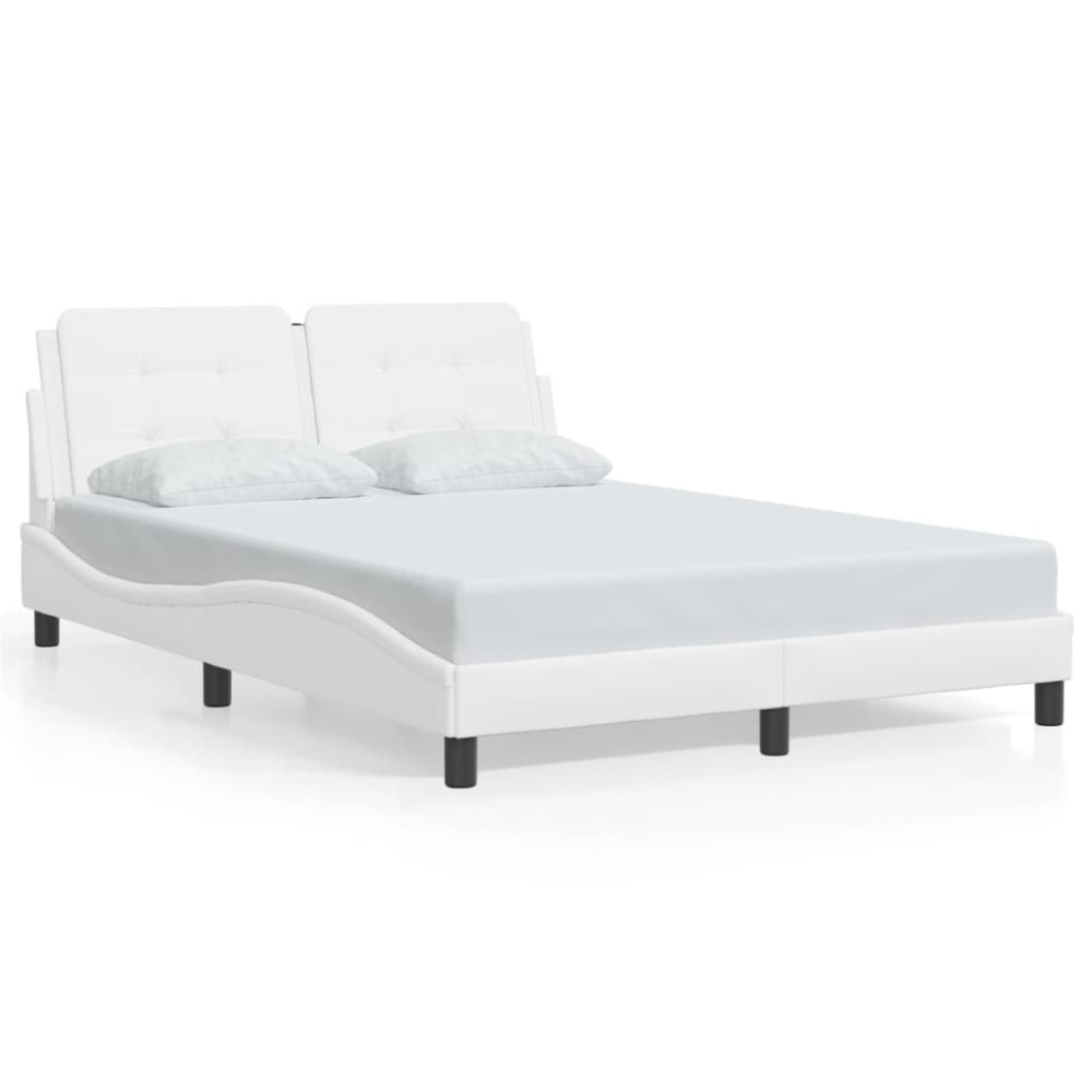 vidaXL Cadru de pat cu tăblie, alb, 140x190 cm, piele ecologică