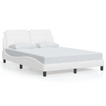 vidaXL Cadru de pat cu tăblie, alb, 140x190 cm, piele ecologică vidaXL Cadru de pat cu tăblie, alb, 140x190 cm, piele ecologică