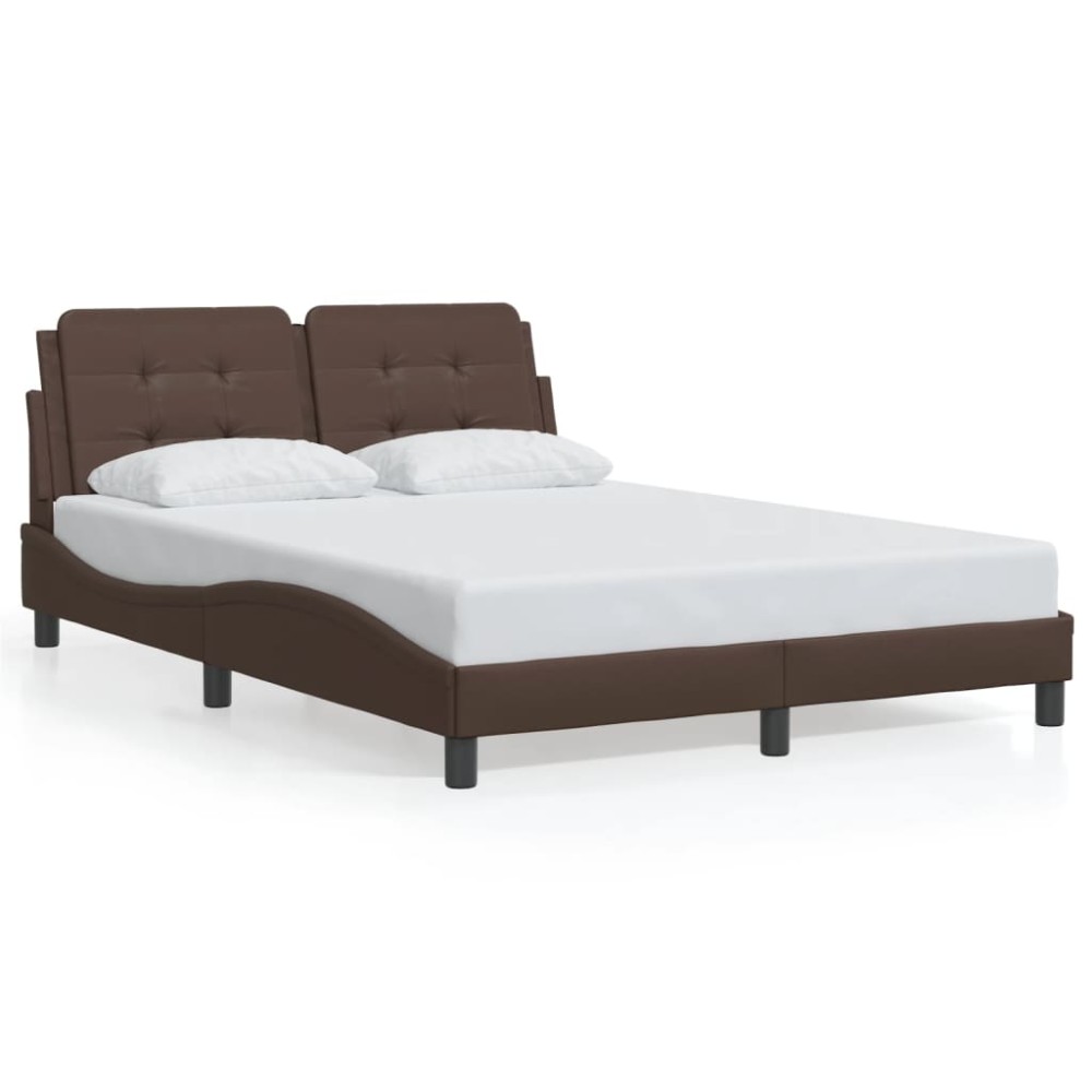 vidaXL Cadru de pat cu tăblie, maro, 140x200 cm, piele ecologică