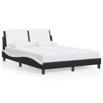 vidaXL Cadru de pat cu tăblie, negru/alb, 140x200 cm, piele ecologică