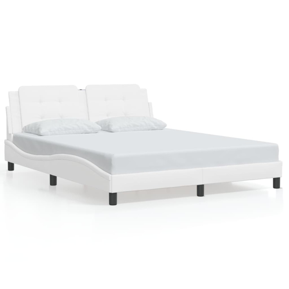 vidaXL Cadru de pat cu tăblie, alb, 160x200 cm, piele ecologică