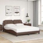 vidaXL Cadru de pat cu tăblie, maro, 160x200 cm, piele ecologică vidaXL Cadru de pat cu tăblie, maro, 160x200 cm, piele ecologică