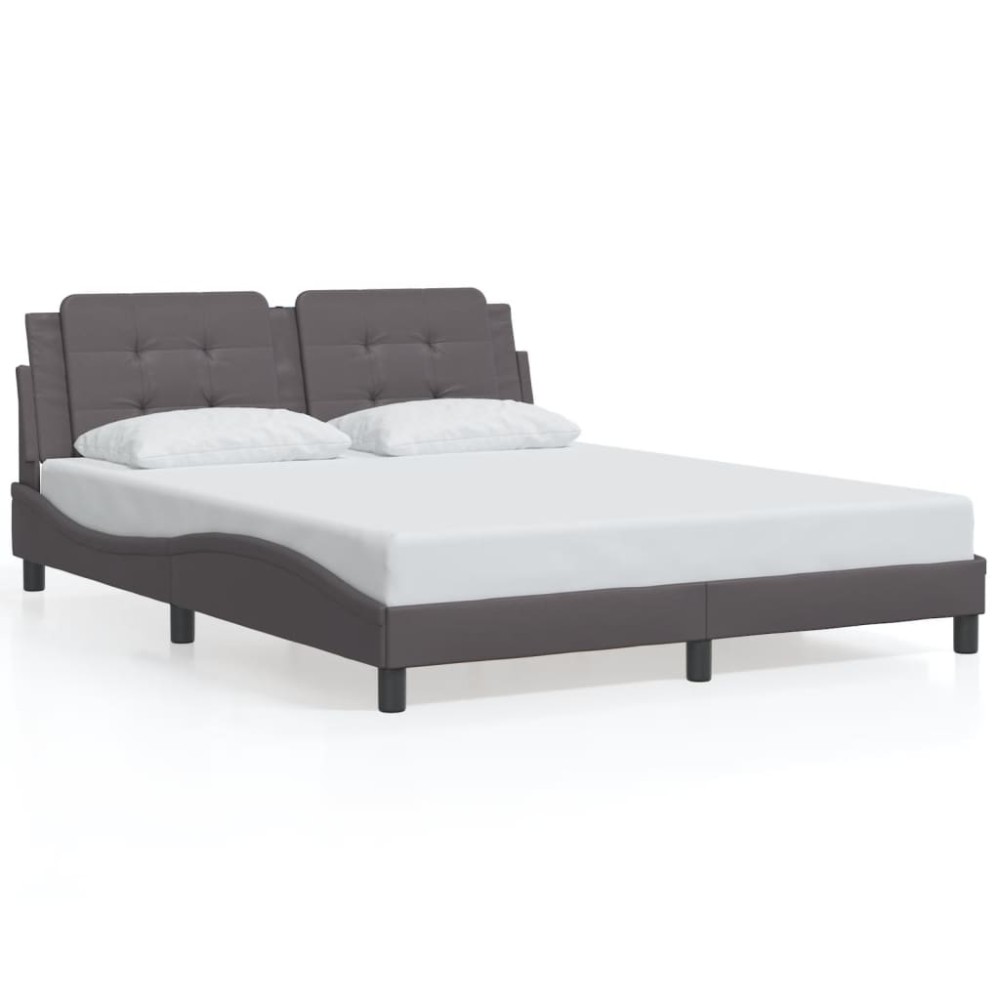vidaXL Cadru de pat cu tăblie, gri, 160x200 cm, piele ecologică