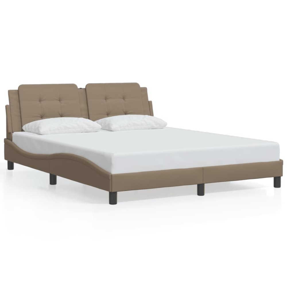 vidaXL Cadru de pat cu tăblie, cappuccino, 160x200 cm, piele ecologică