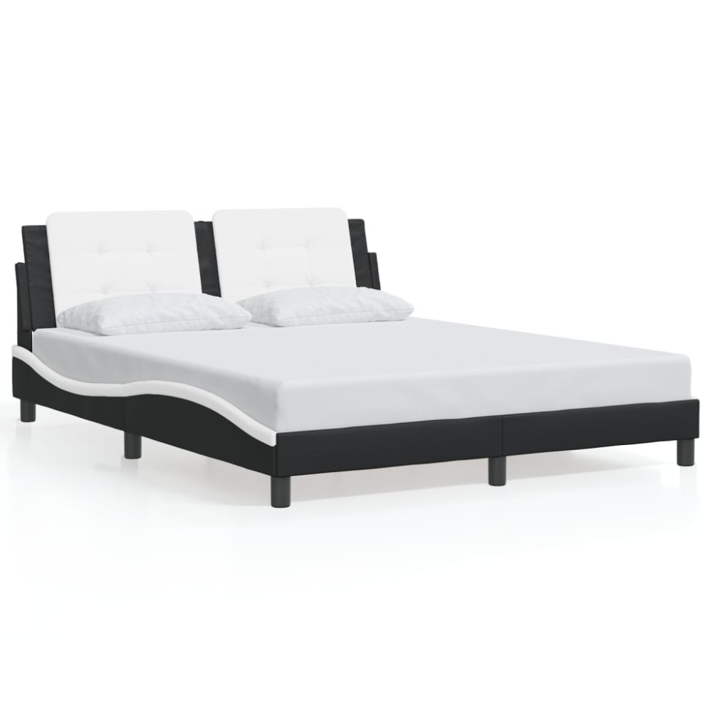 vidaXL Cadru de pat cu tăblie, negru/alb, 160x200 cm, piele ecologică