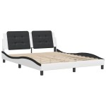 vidaXL Cadru de pat cu tăblie, alb/negru, 160x200 cm, piele ecologică vidaXL Cadru de pat cu tăblie, alb/negru, 160x200 cm, piele ecologică