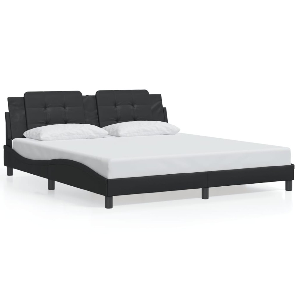 vidaXL Cadru de pat cu tăblie, negru, 180x200 cm, piele ecologică