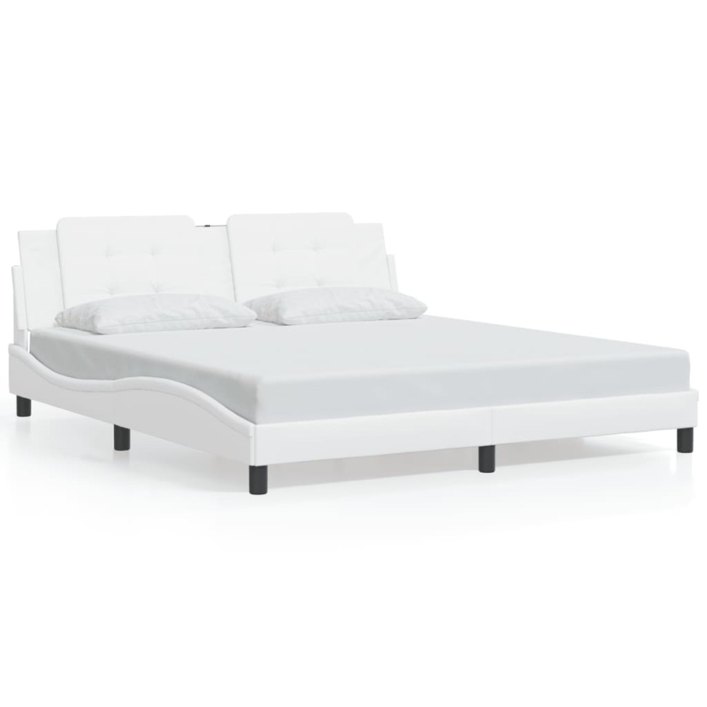 vidaXL Cadru de pat cu tăblie, alb, 180x200 cm, piele ecologică