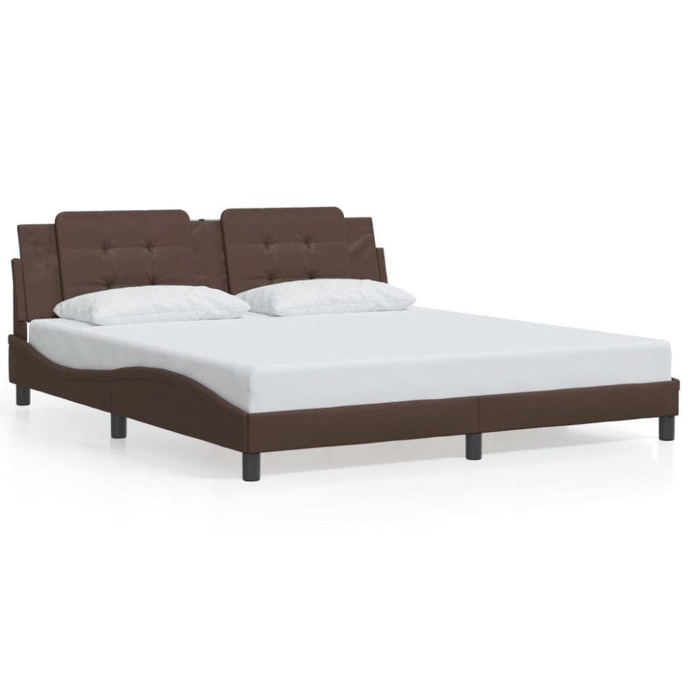 vidaXL Cadru de pat cu tăblie, maro, 180x200 cm, piele ecologică