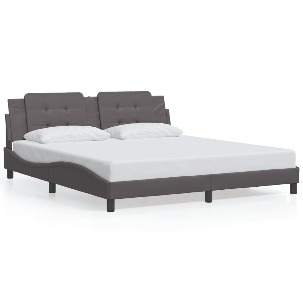 vidaXL Cadru de pat cu tăblie, gri, 180x200 cm, piele ecologică