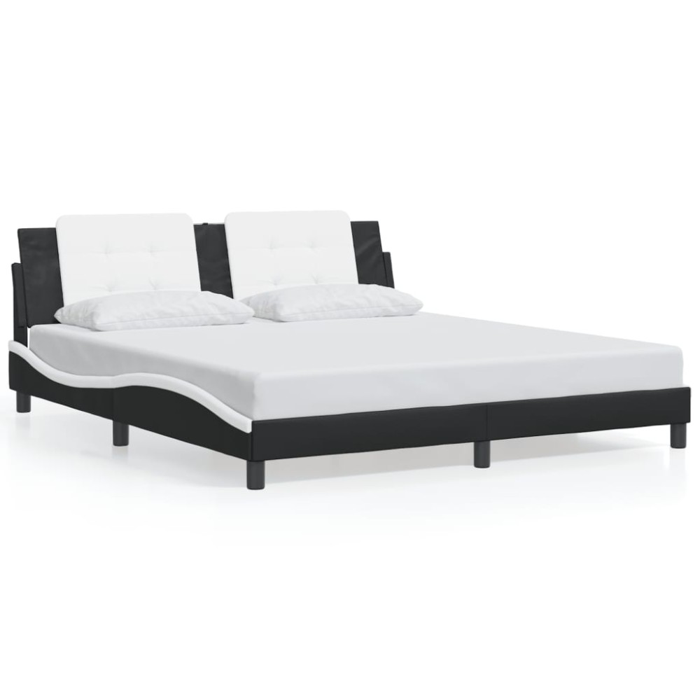 vidaXL Cadru de pat cu tăblie negru și alb 180x200cm piele artificială