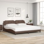 vidaXL Cadru de pat cu tăblie, maro, 200x200 cm, piele ecologică vidaXL Cadru de pat cu tăblie, maro, 200x200 cm, piele ecologică