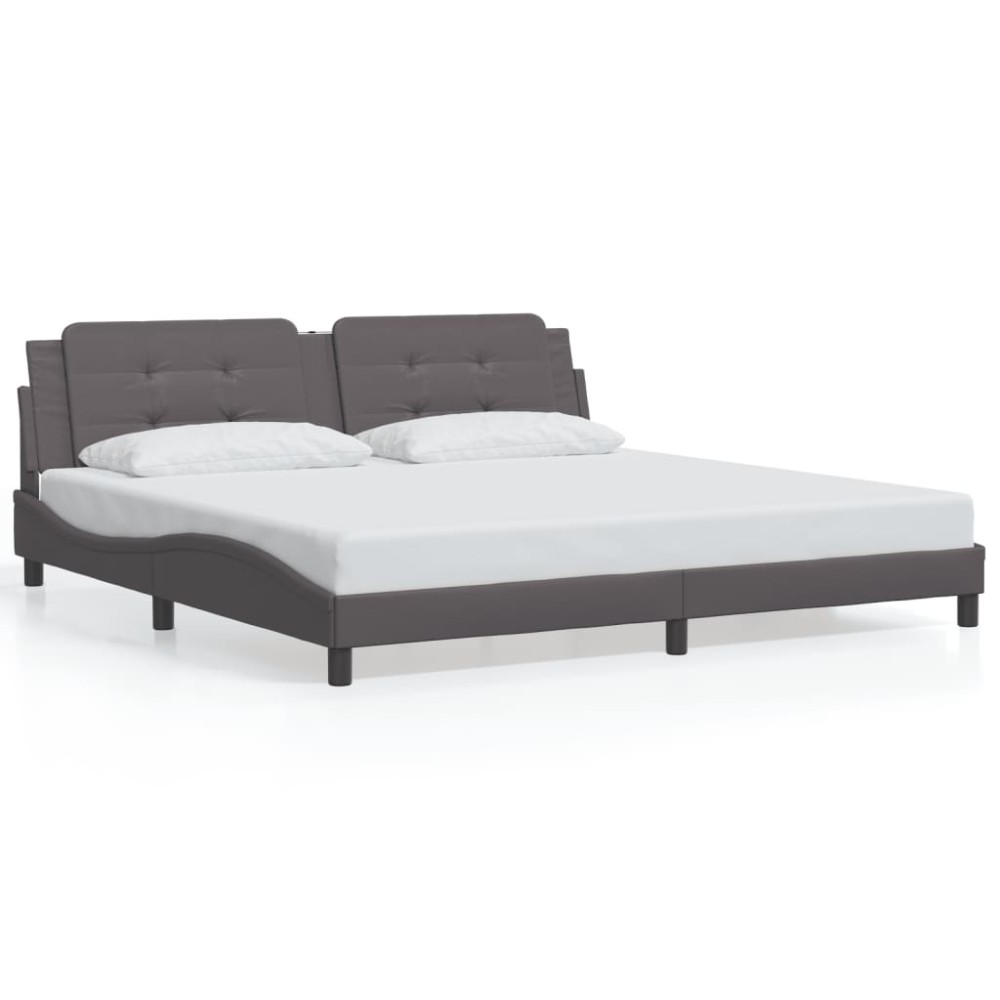 vidaXL Cadru de pat cu tăblie, gri, 200x200 cm, piele ecologică