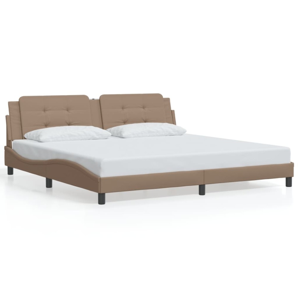 vidaXL Cadru de pat cu tăblie, cappuccino, 200x200 cm, piele ecologică