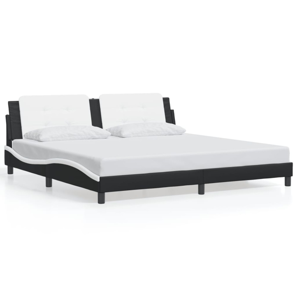 vidaXL Cadru de pat cu tăblie negru și alb 200x200cm piele artificială