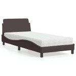 vidaXL Pat cu saltea, maro închis, 80x200 cm, material textil vidaXL Pat cu saltea, maro închis, 80x200 cm, material textil