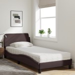 vidaXL Pat cu saltea, maro închis, 80x200 cm, material textil vidaXL Pat cu saltea, maro închis, 80x200 cm, material textil