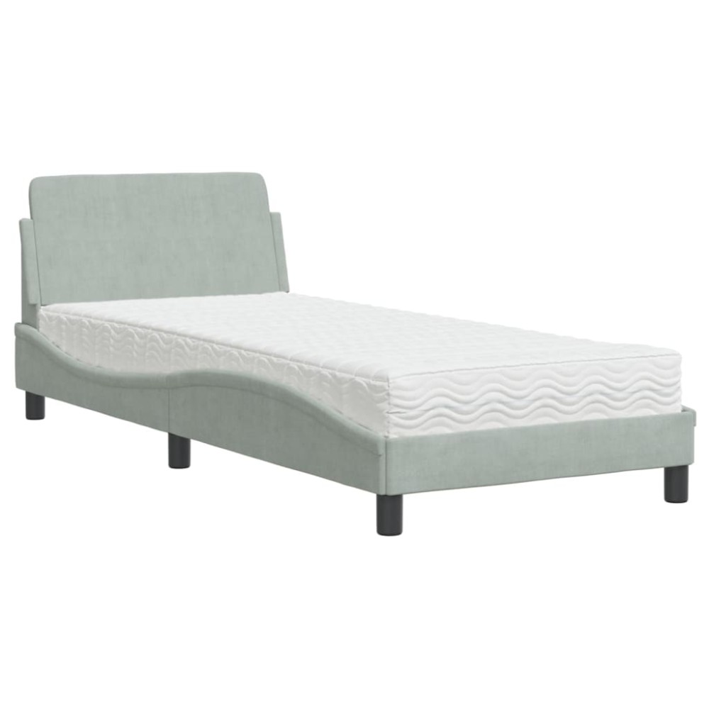 vidaXL Pat cu saltea, gri deschis, 80x200 cm, catifea