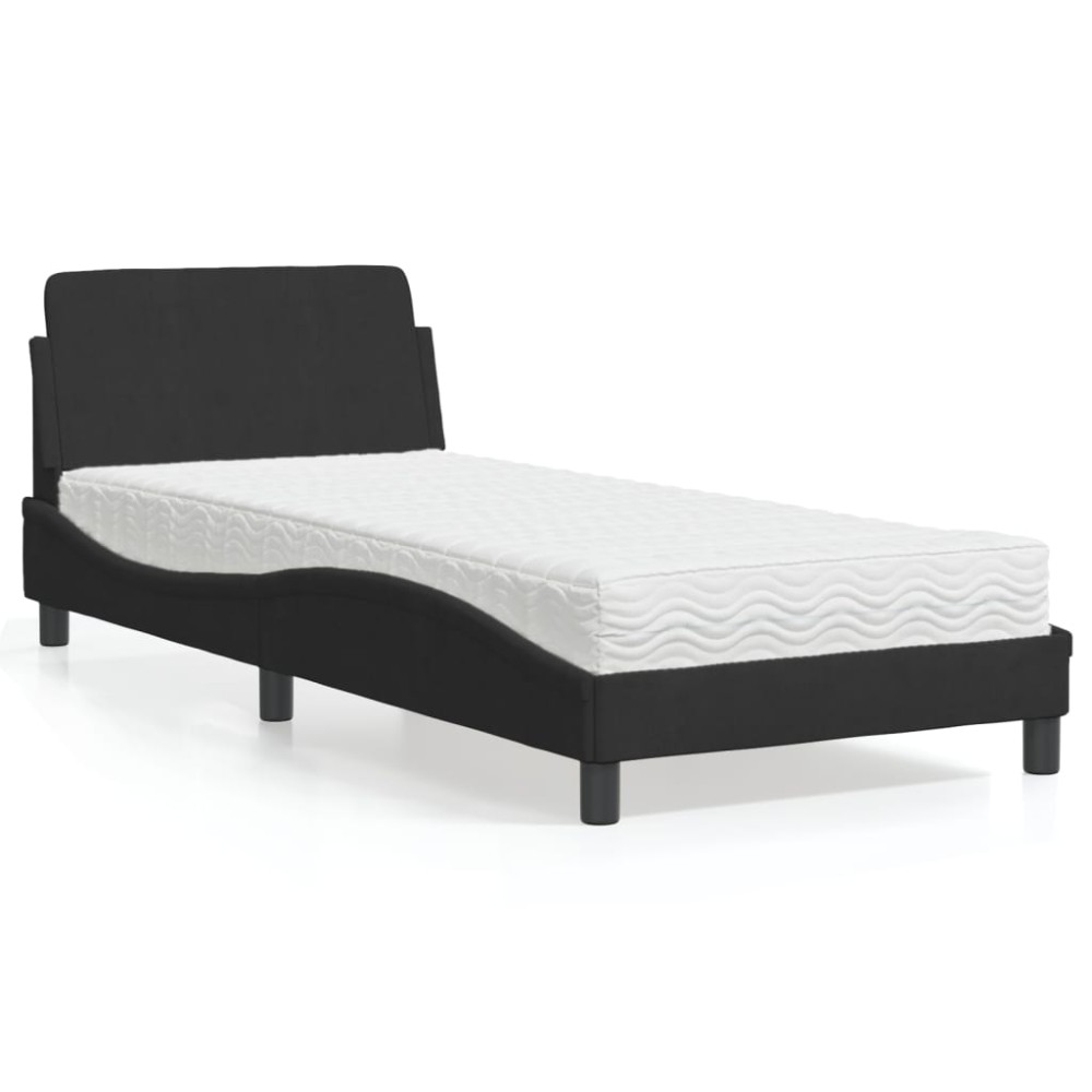 vidaXL Pat cu saltea, negru, 80x200 cm, catifea