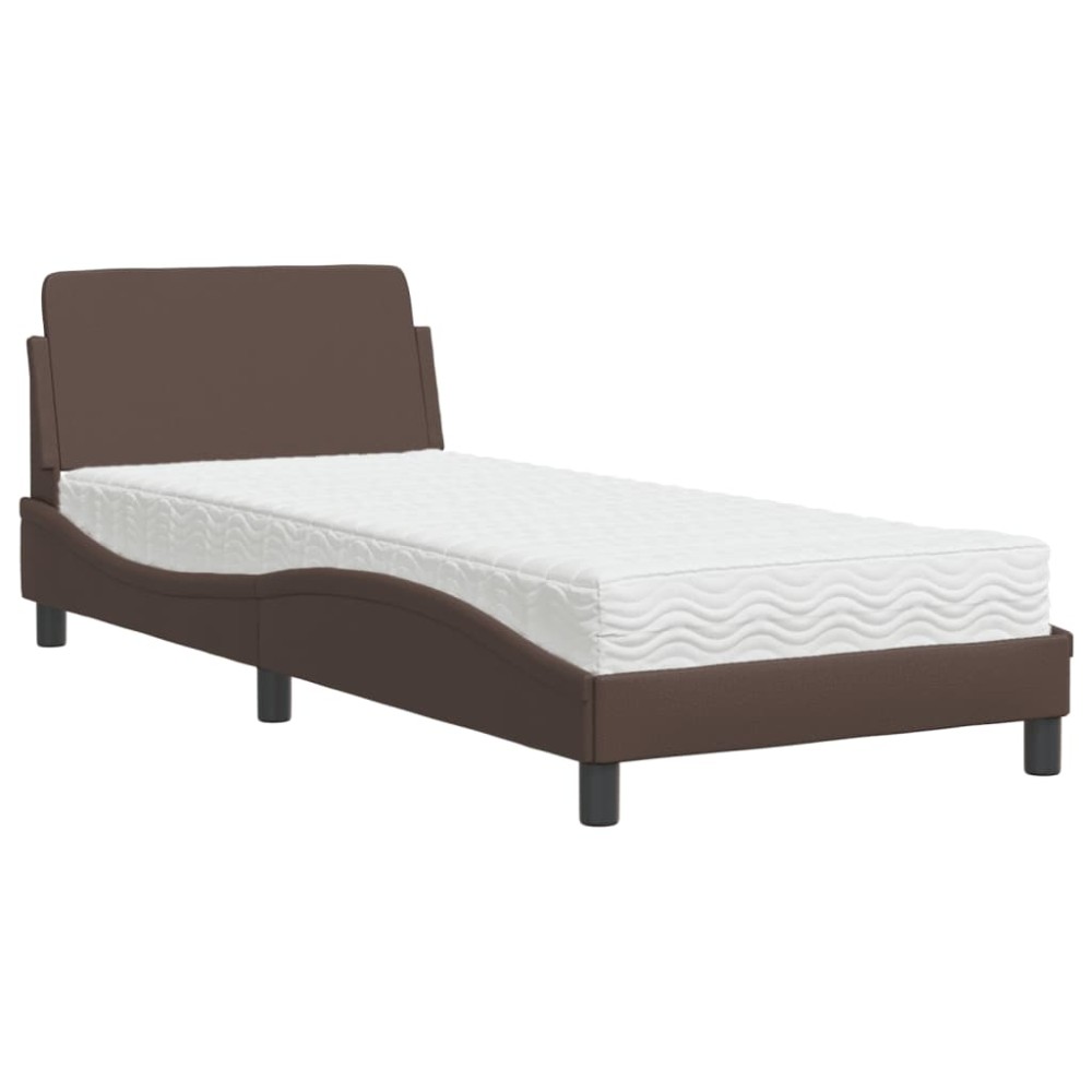 vidaXL Pat cu saltea, maro, 80x200 cm, piele ecologică