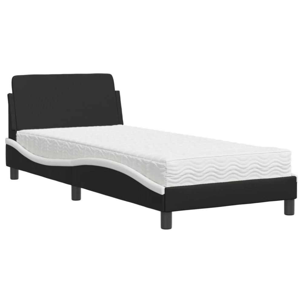 vidaXL Pat cu saltea, negru și alb, 80x200 cm, piele ecologică