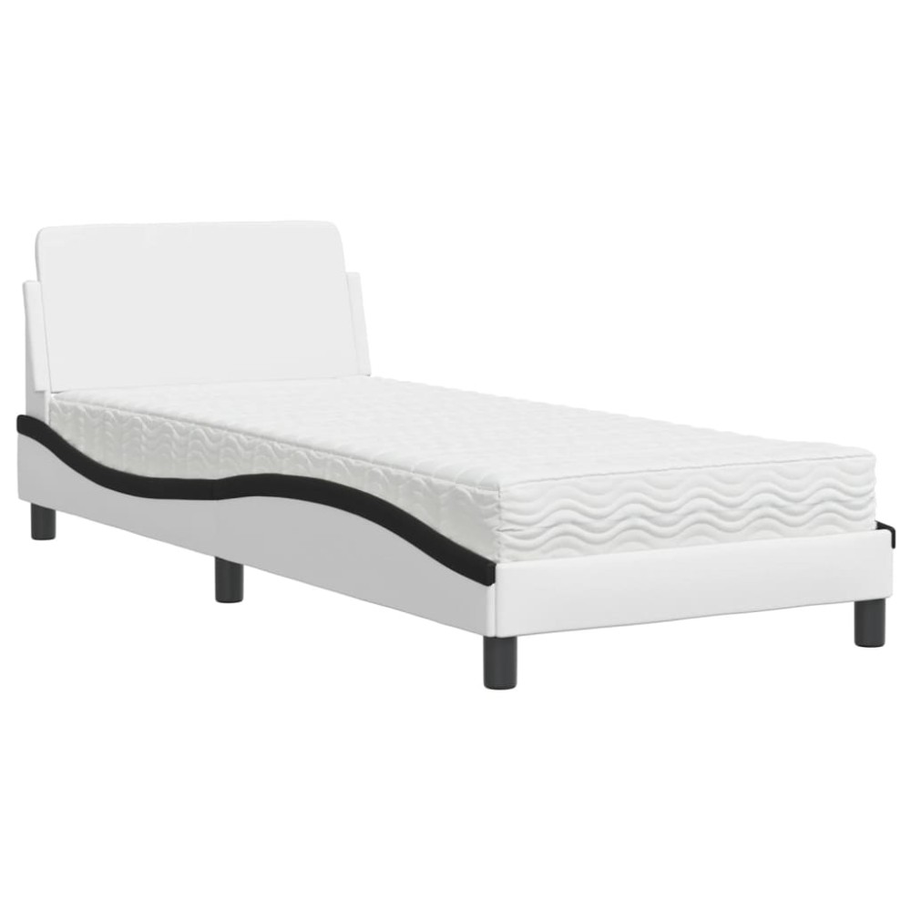 vidaXL Pat cu saltea, alb și negru, 80x200 cm, piele ecologică