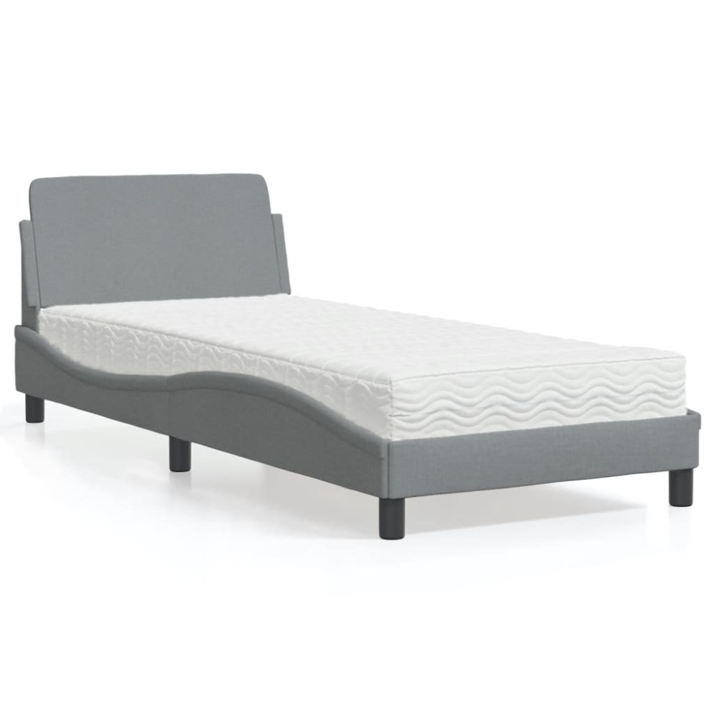 vidaXL Pat cu saltea, gri deschis, 90x190 cm, textil