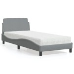 vidaXL Pat cu saltea, gri deschis, 90x190 cm, textil