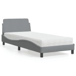 vidaXL Pat cu saltea, gri deschis, 90x190 cm, textil