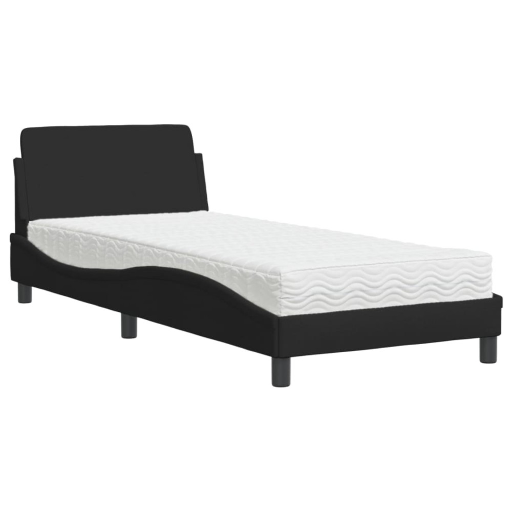 vidaXL Pat cu saltea, negru, 90x190 cm, textil