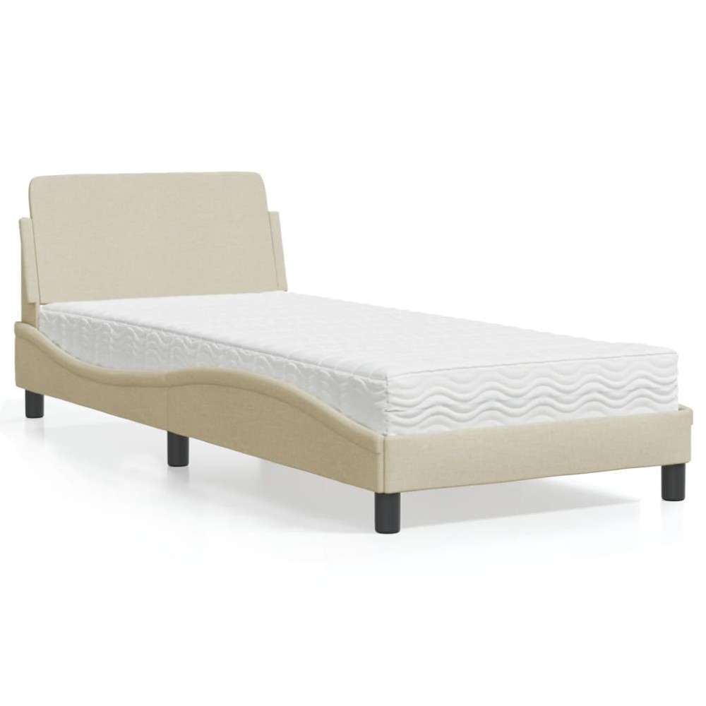 vidaXL Pat cu saltea, crem, 90x190 cm, textil