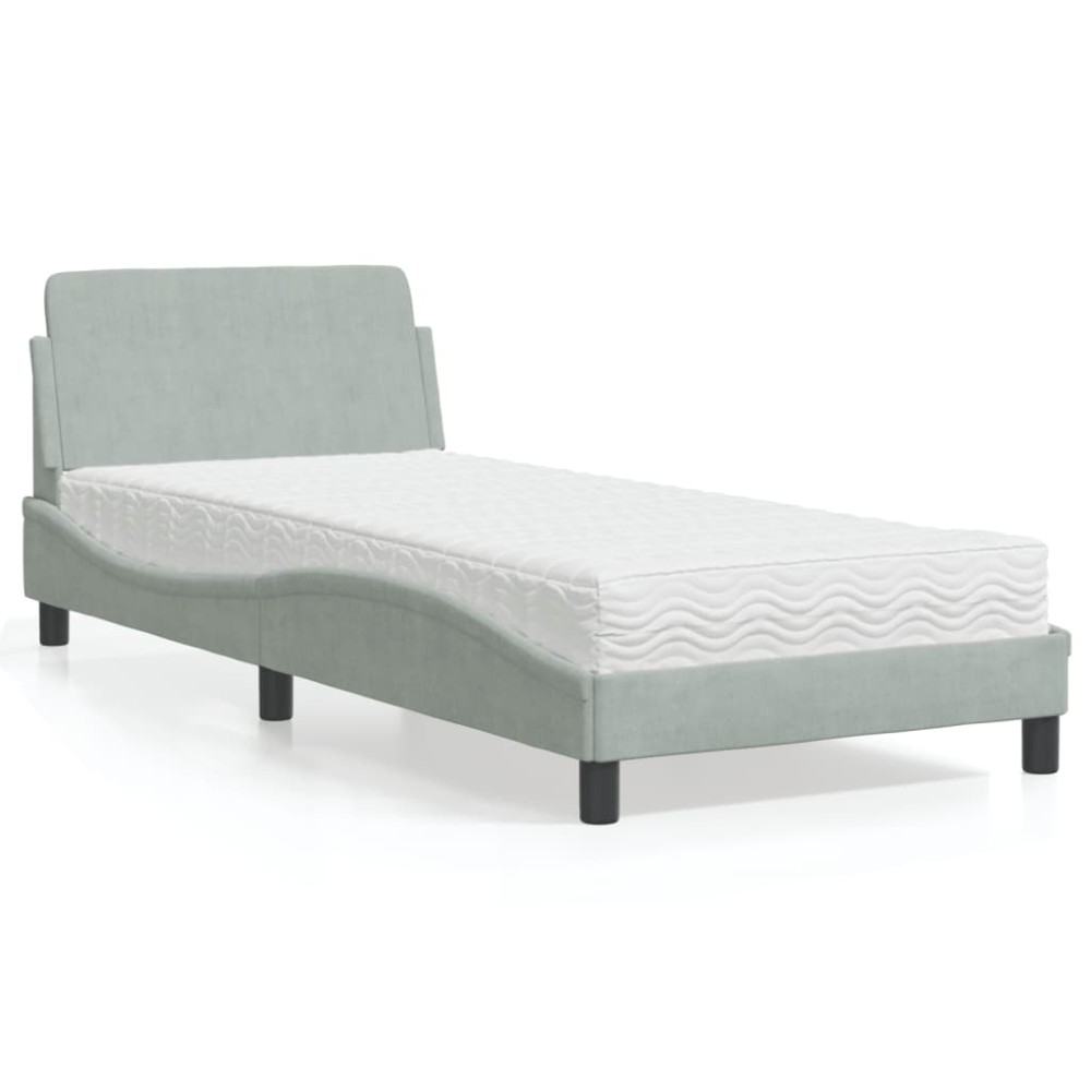 vidaXL Pat cu saltea, gri deschis, 90x190 cm, catifea