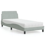 vidaXL Pat cu saltea, gri deschis, 90x190 cm, catifea vidaXL Pat cu saltea, gri deschis, 90x190 cm, catifea