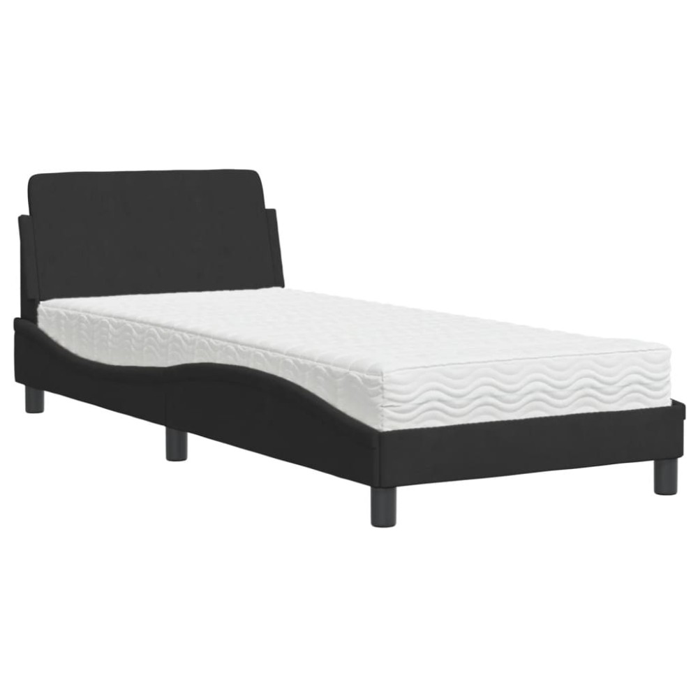 vidaXL Pat cu saltea, negru, 90x190 cm, catifea