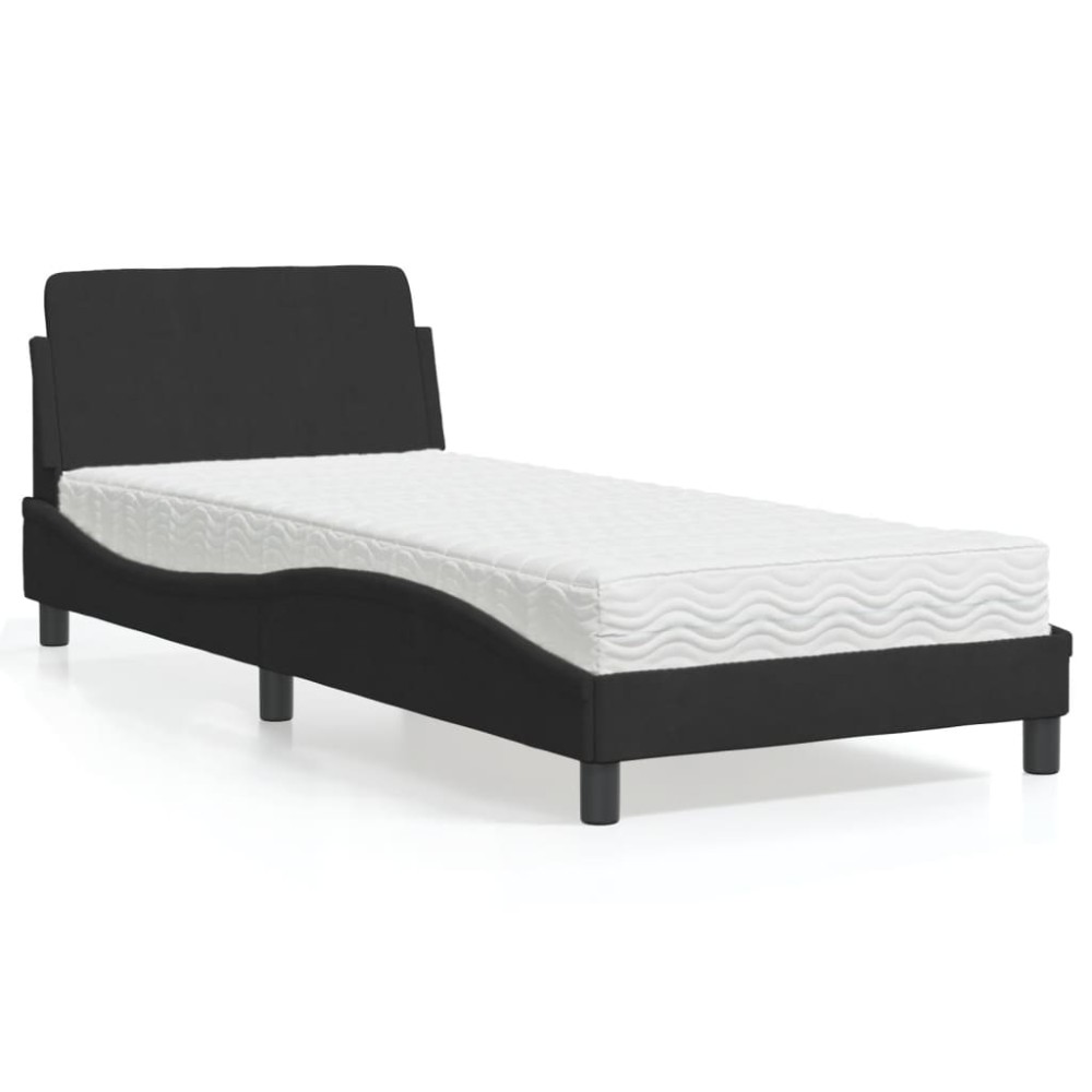vidaXL Pat cu saltea, negru, 90x190 cm, catifea
