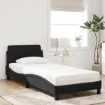 vidaXL Pat cu saltea, negru, 90x190 cm, catifea