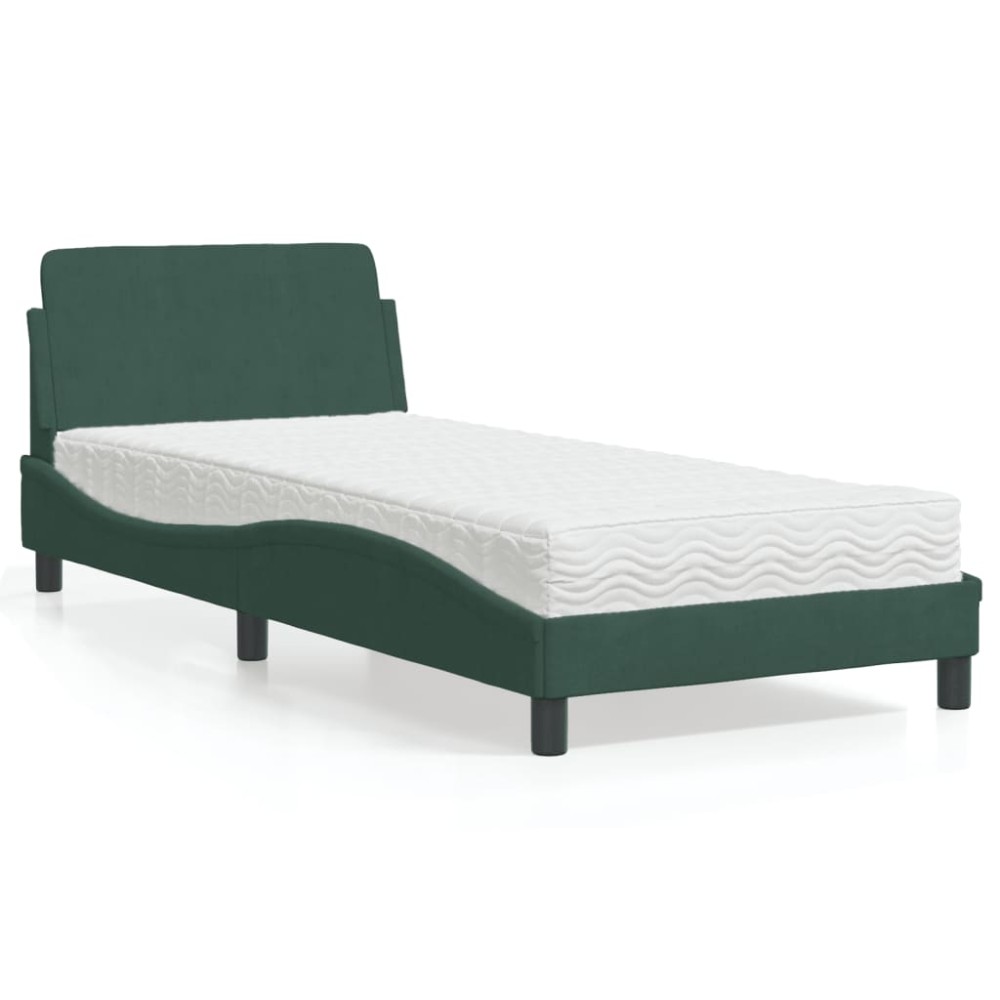 vidaXL Pat cu saltea, verde închis, 90x190 cm, catifea