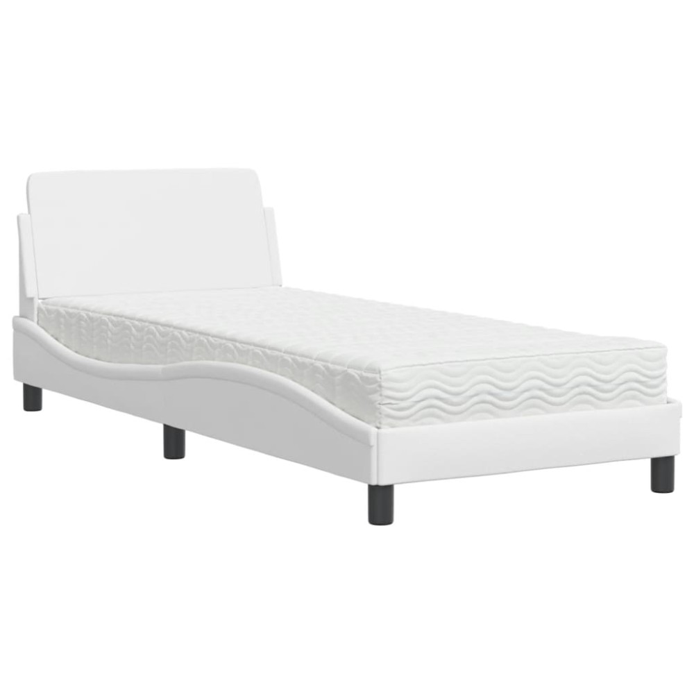 vidaXL Pat cu saltea, alb, 90x190 cm, piele ecologică