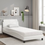 vidaXL Pat cu saltea, alb, 90x190 cm, piele ecologică