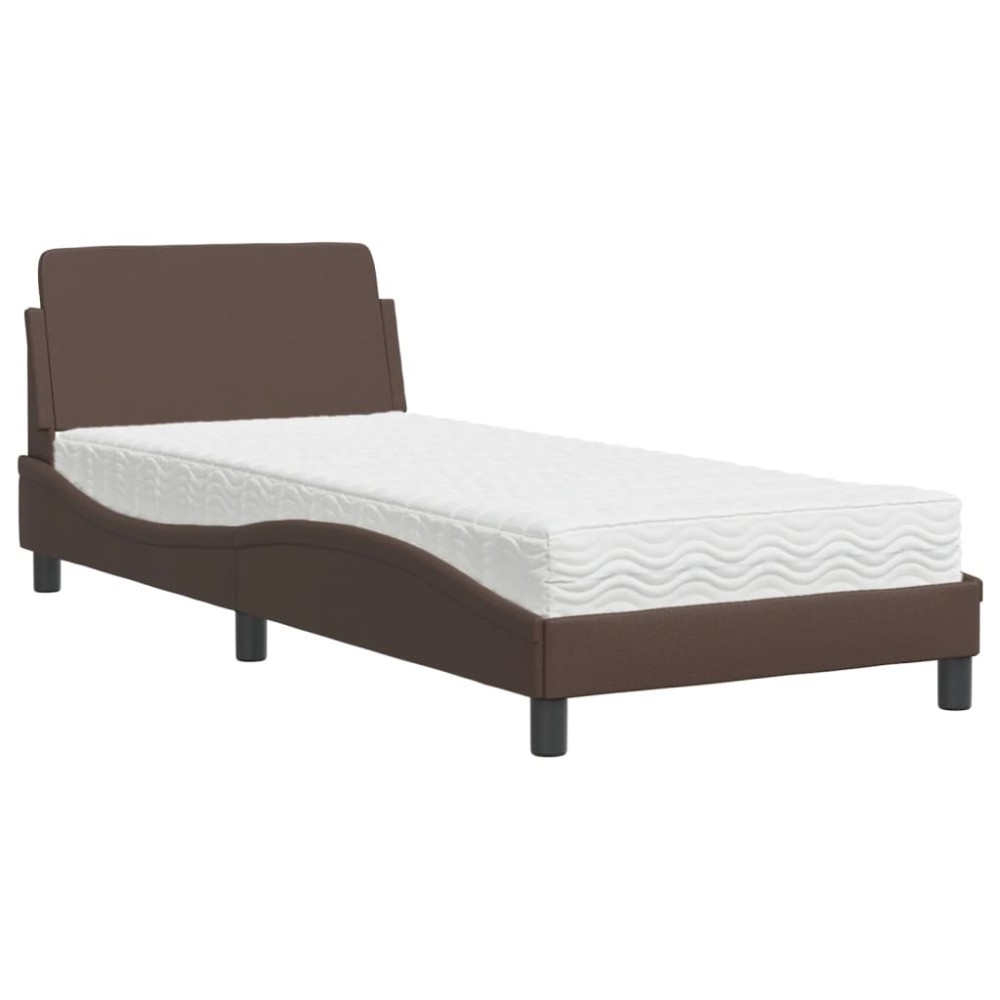 vidaXL Pat cu saltea, maro, 90x190 cm, piele ecologică