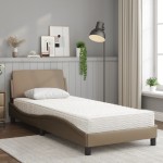 vidaXL Pat cu saltea, cappuccino, 90x190 cm piele ecologică vidaXL Pat cu saltea, cappuccino, 90x190 cm piele ecologică