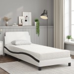 vidaXL Pat cu saltea, alb și negru, 90x190 cm, piele ecologică