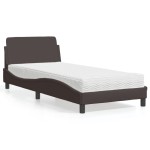 vidaXL Pat cu saltea, maro închis, 90x200 cm, textil vidaXL Pat cu saltea, maro închis, 90x200 cm, textil