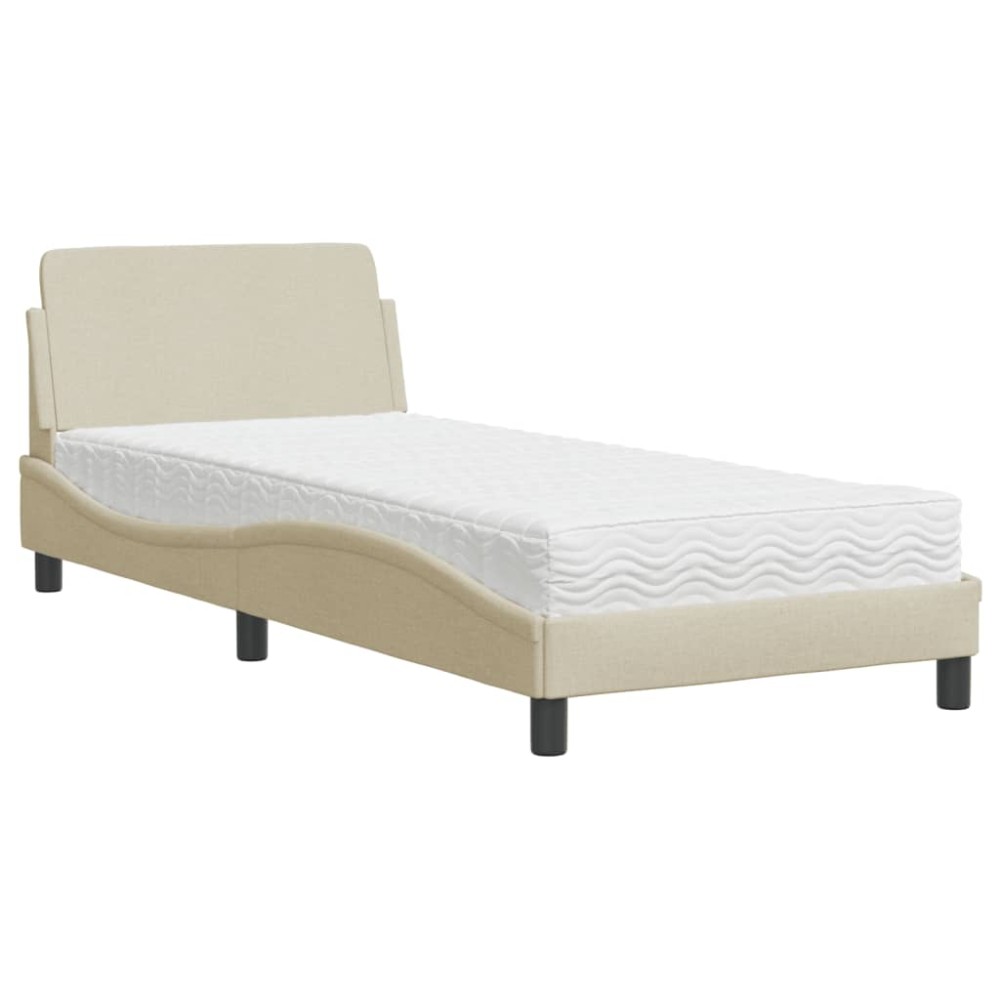 vidaXL Pat cu saltea, crem, 90x200 cm, textil