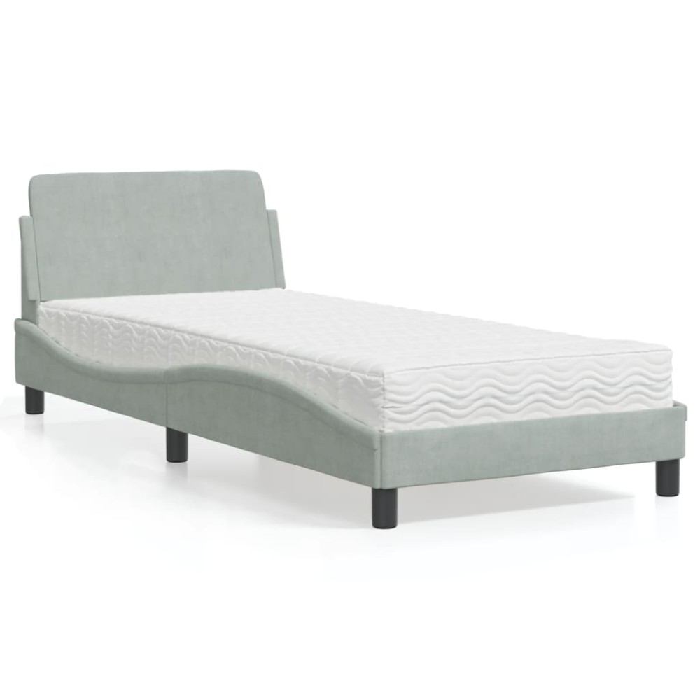 vidaXL Pat cu saltea, gri deschis, 90x200 cm, catifea