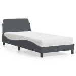 vidaXL Pat cu saltea, gri închis, 90x200 cm, catifea