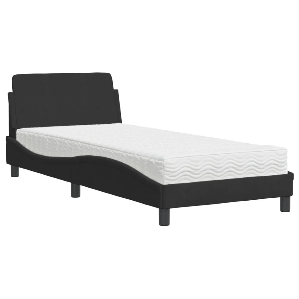 vidaXL Pat cu saltea, negru, 90x200 cm, catifea