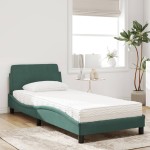 vidaXL Pat cu saltea, verde închis, 90x200 cm, catifea