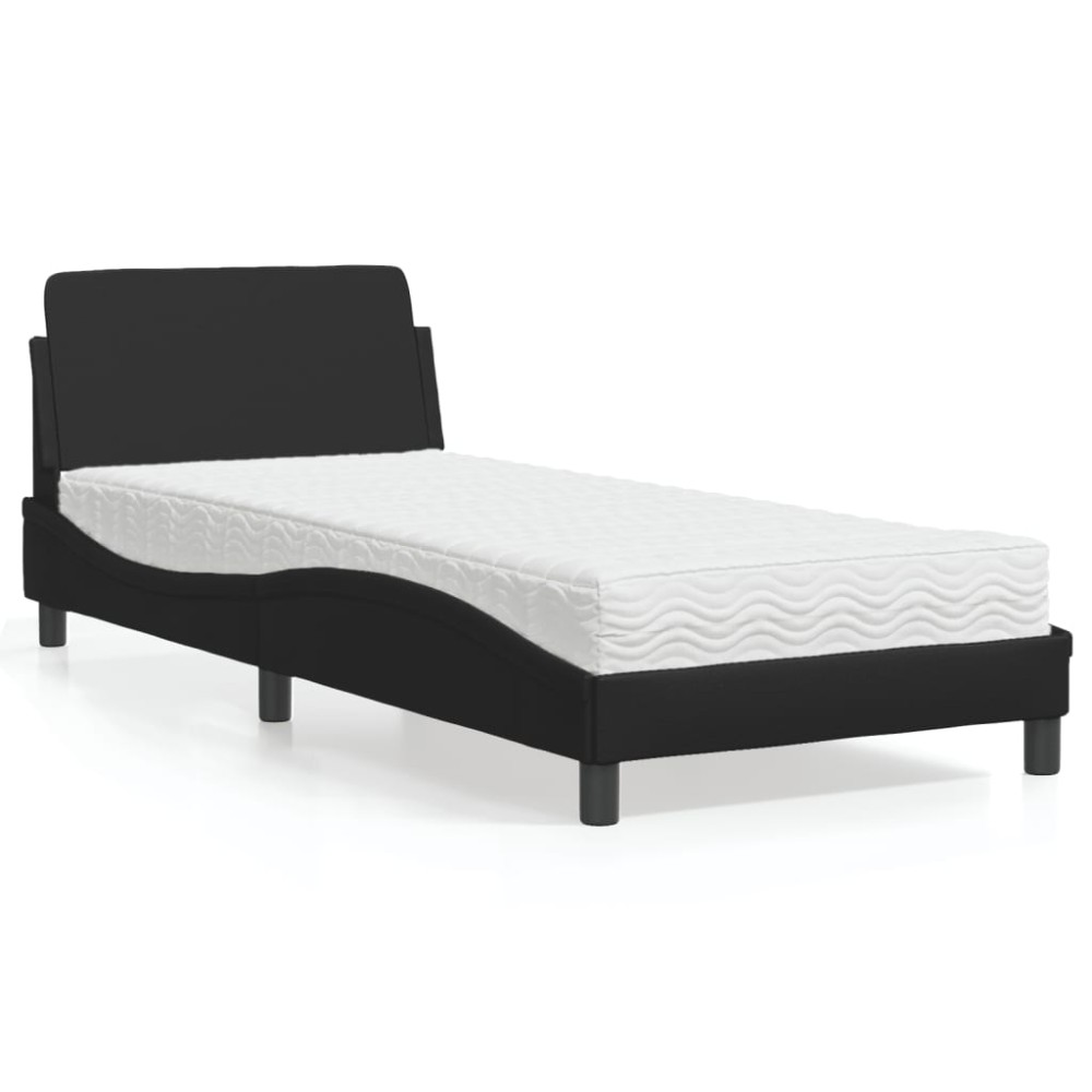 vidaXL Pat cu saltea, negru, 90x200 cm, piele ecologică